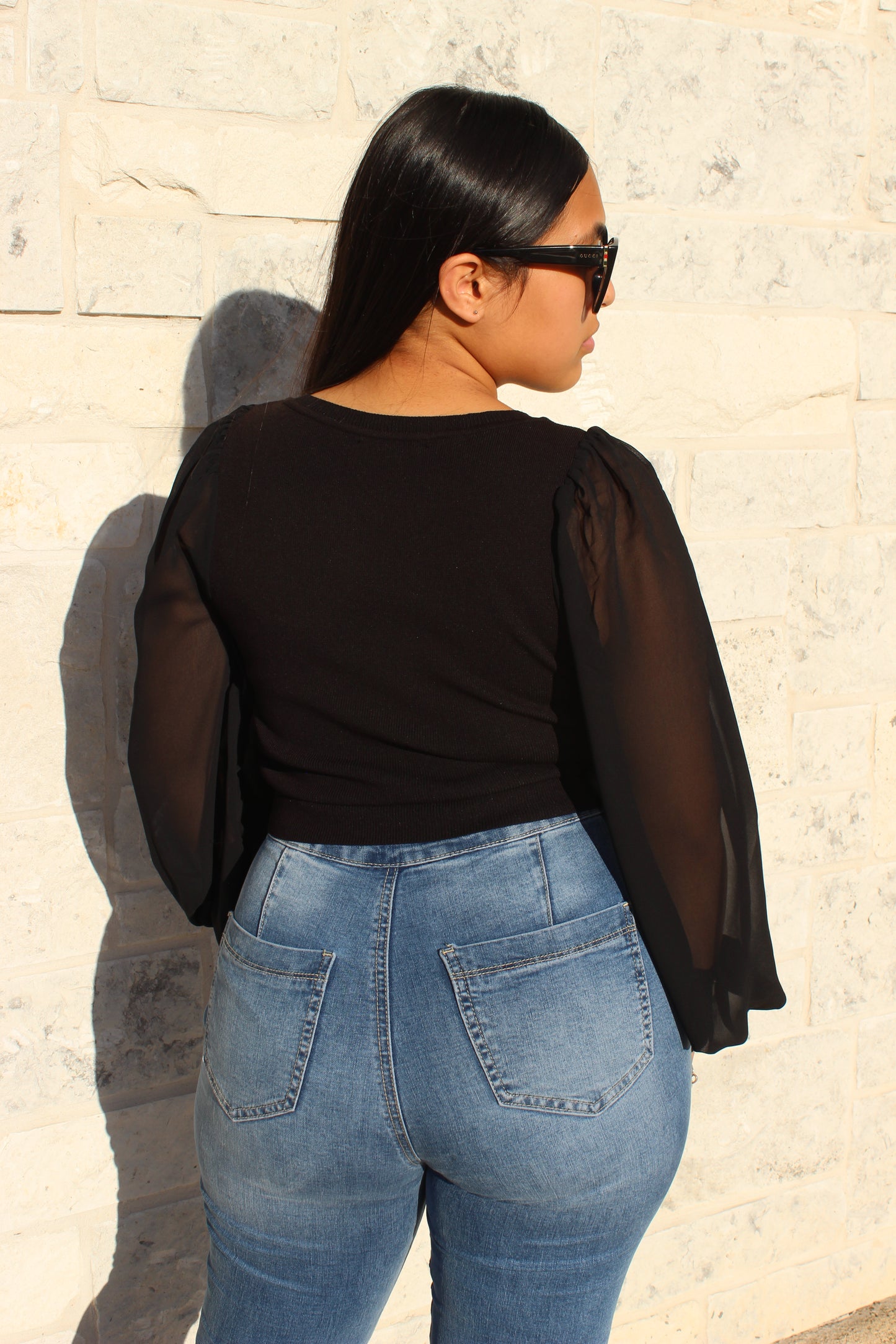 Paris Knit Chiffon Crop Top